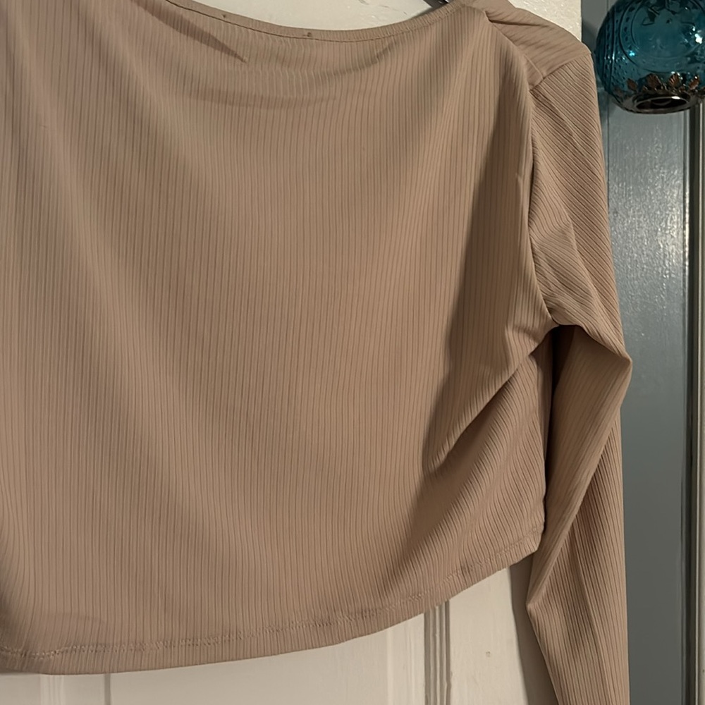Lulus Corset Top - Women’s Shirt - Long Sleeve Shirt - Crop Top - Gifts - Tan - Picture 6 of 6